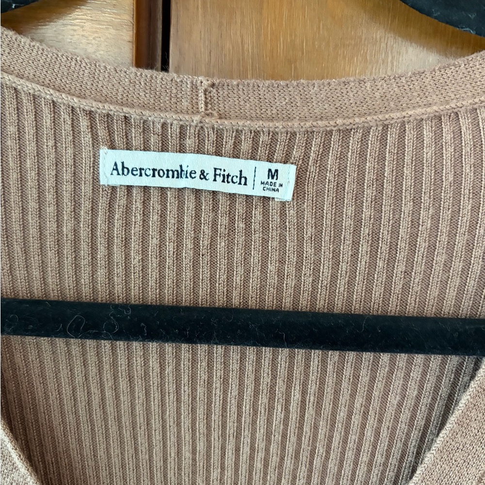 Abercrombie & Fitch Ribbed Button-Front Long Sleeve Dress in Brown - Picture 3 of 5